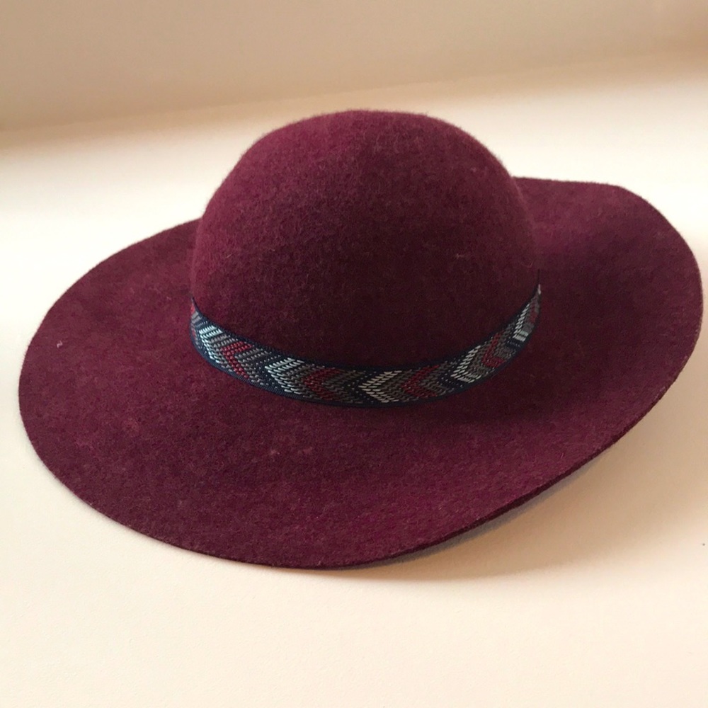 Burgundy Wool Hat with Chevron Stitch Band